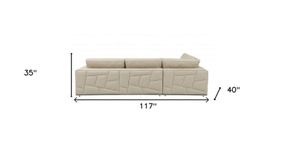 Beige Italian Leather Reclining L Shaped Two Piece Corner Sectional-5