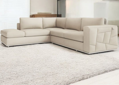 Beige Italian Leather Reclining L Shaped Two Piece Corner Sectional-1