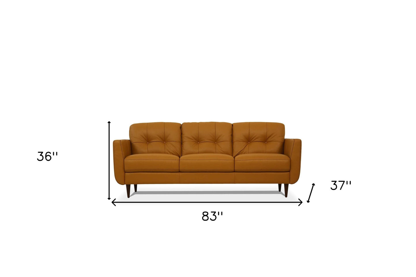 83" Orange Leather Sofa With Black Legs-7