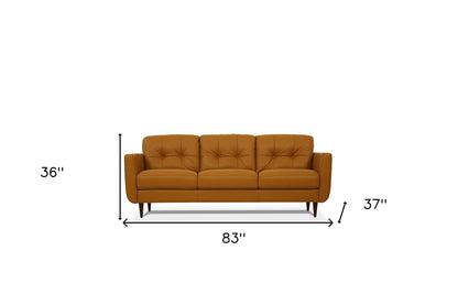 83" Orange Leather Sofa With Black Legs-7