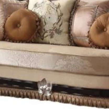 75" Tan Velvet Curved Loveseat and Toss Pillows-3
