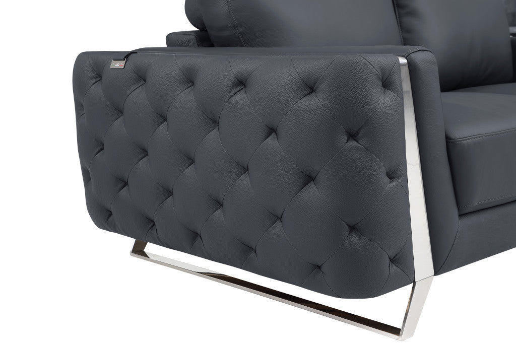 50" Dark Gray And Silver Faux Leather Tufted Club Chair-6