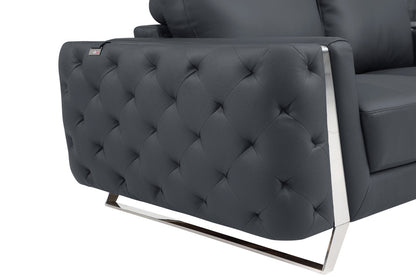 50" Dark Gray And Silver Faux Leather Tufted Club Chair-6