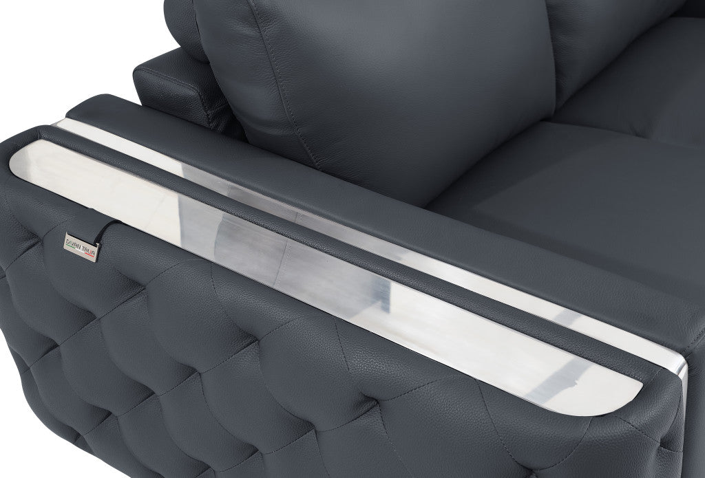 50" Dark Gray And Silver Faux Leather Tufted Club Chair-7