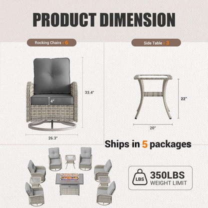 Patio Swivel Rocking Chair Set with Fire Pit-1
