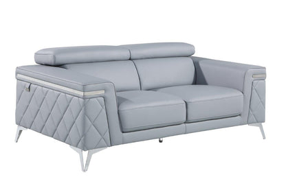 70" Light Blue And Silver Metallic Top Grain Leather Loveseat-0