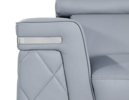70" Light Blue And Silver Metallic Top Grain Leather Loveseat-6