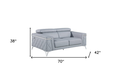 70" Light Blue And Silver Metallic Top Grain Leather Loveseat-7