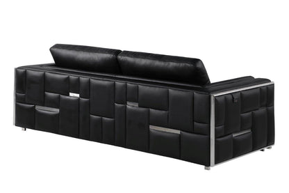 Two Piece Indoor Black Italian Leather Four Person Seating Set-2