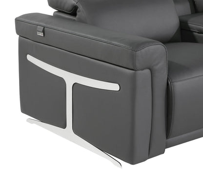 Gray Italian Leather Modular L Shaped Seven Piece Corner Sectional With Console-3