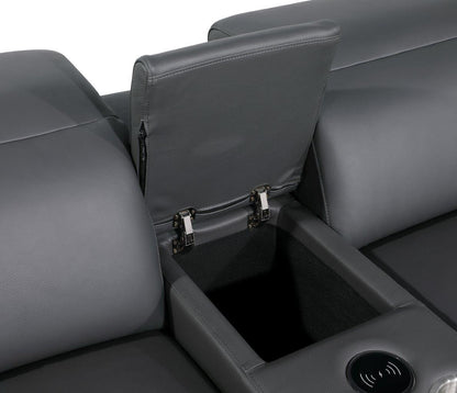 Gray Italian Leather Modular L Shaped Seven Piece Corner Sectional With Console-6