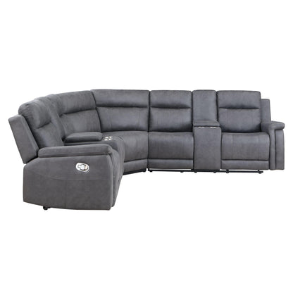 Gray Faux Leather Reclining Curved Corner Sectional With Console-2