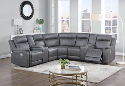 Gray Faux Leather Reclining Curved Corner Sectional With Console-7