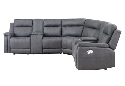 Gray Faux Leather Reclining Curved Corner Sectional With Console-1