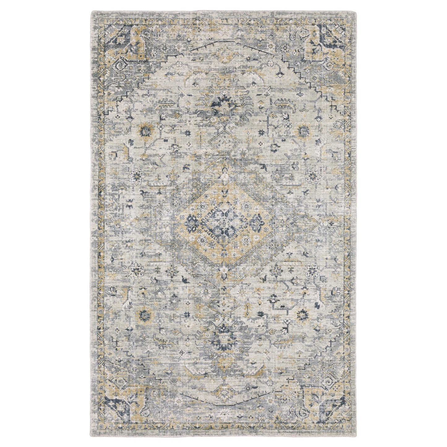 8' X 10' Gray And Gold Medallion Hand Tufted Area Rug-5