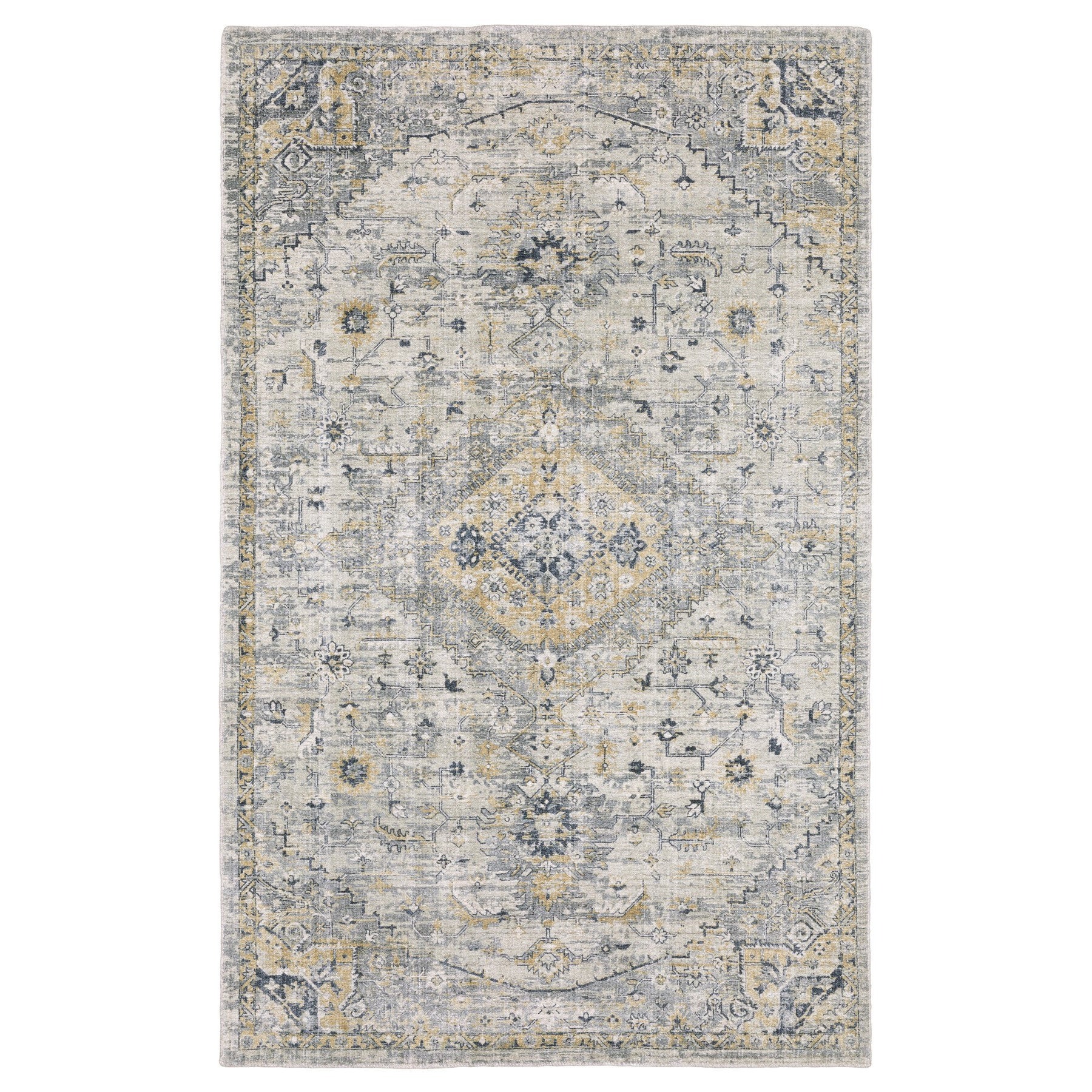 8' X 10' Gray And Gold Medallion Hand Tufted Area Rug-5