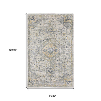 8' X 10' Gray And Gold Medallion Hand Tufted Area Rug-2