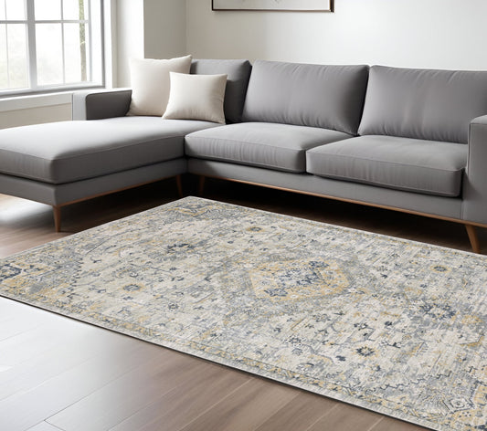 8' X 10' Gray And Gold Medallion Hand Tufted Area Rug-0