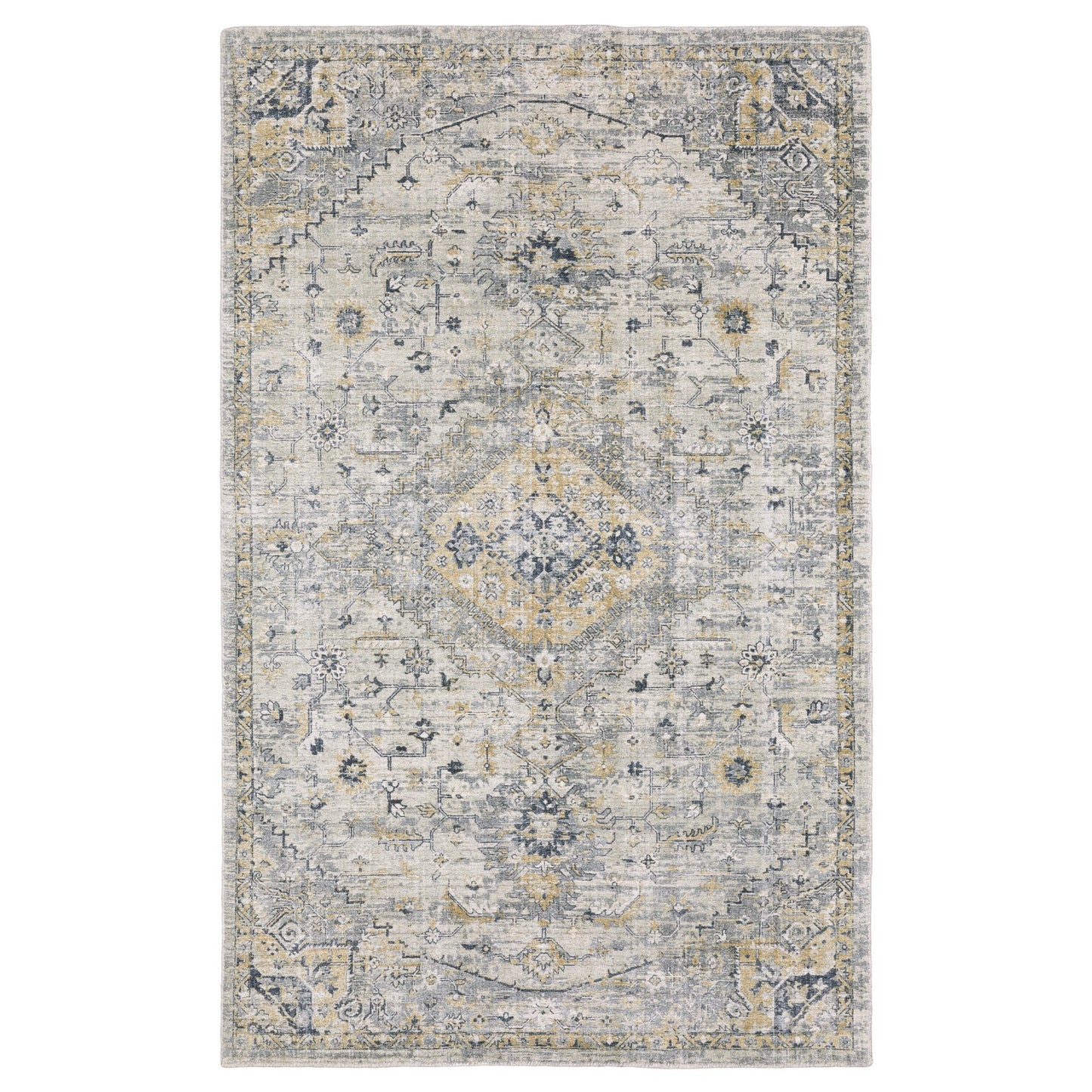 8' X 10' Gray And Gold Medallion Hand Tufted Area Rug-1