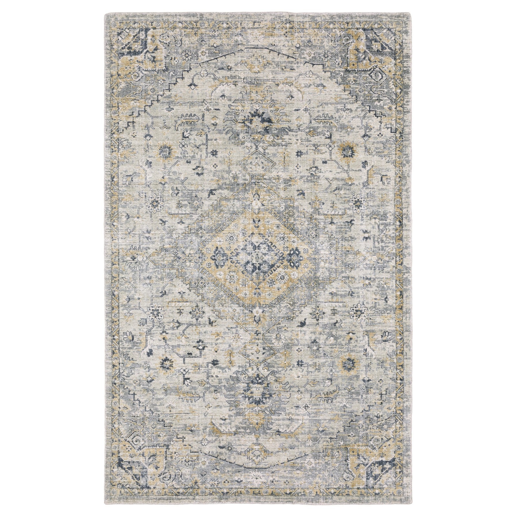 8' X 10' Gray And Gold Medallion Hand Tufted Area Rug-1
