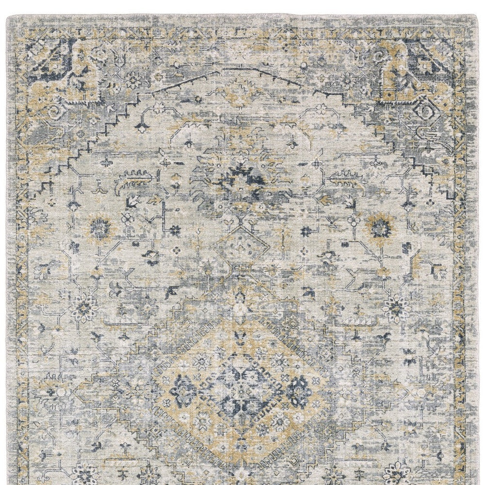 8' X 10' Gray And Gold Medallion Hand Tufted Area Rug-4