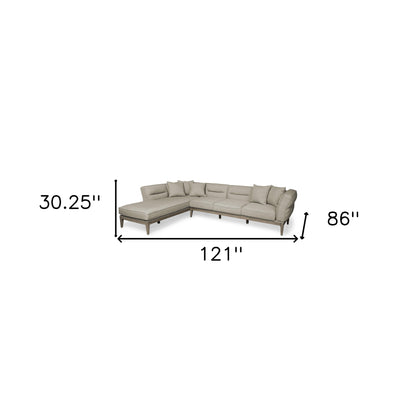 Beige Fabric L Shaped Sofa and Chaise Sectional With Toss Pillows-4