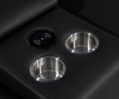 Black Italian Leather Power Reclining U Shaped Eight Piece Corner Sectional With Console-5