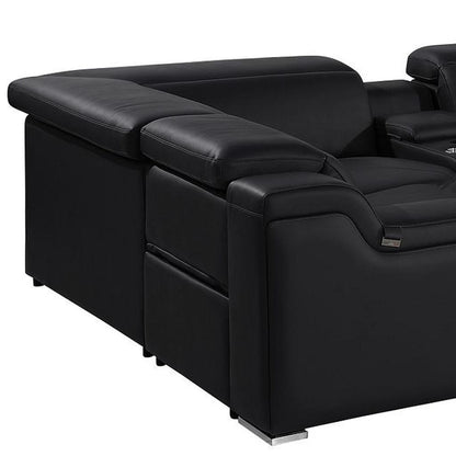 Black Italian Leather Power Reclining U Shaped Eight Piece Corner Sectional With Console-4