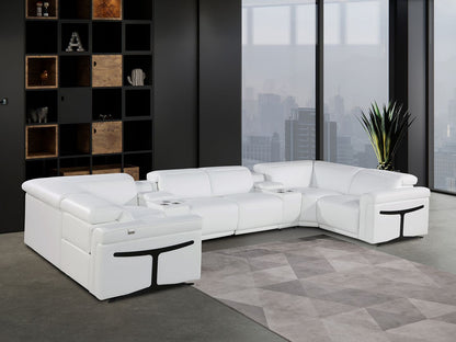 White Italian Leather Power Reclining U Shaped Eight Piece Corner Sectional With Console-7