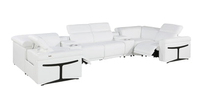 White Italian Leather Power Reclining U Shaped Eight Piece Corner Sectional With Console-2