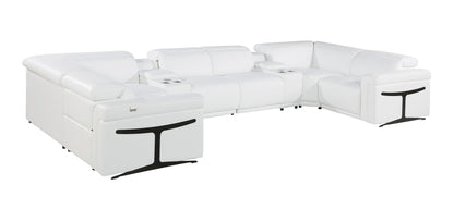White Italian Leather Power Reclining U Shaped Eight Piece Corner Sectional With Console-0