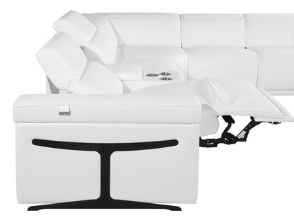 White Italian Leather Power Reclining U Shaped Eight Piece Corner Sectional With Console-3