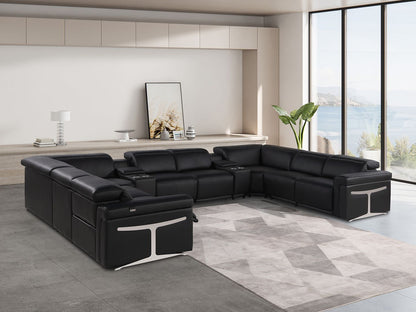 Black Italian Leather Power Reclining U Shaped Ten Piece Corner Sectional With Console-8