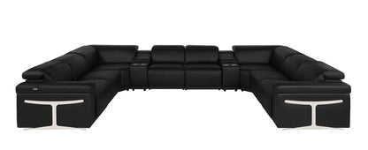 Black Italian Leather Power Reclining U Shaped Ten Piece Corner Sectional With Console-0