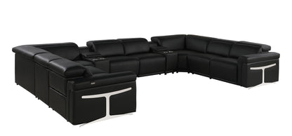 Black Italian Leather Power Reclining U Shaped Ten Piece Corner Sectional With Console-2