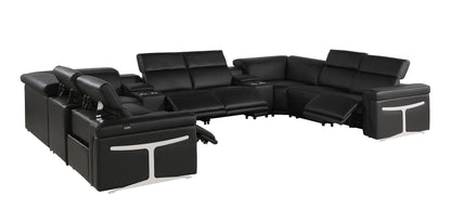 Black Italian Leather Power Reclining U Shaped Ten Piece Corner Sectional With Console-3
