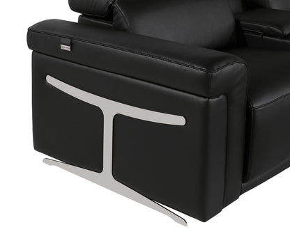 Black Italian Leather Power Reclining U Shaped Ten Piece Corner Sectional With Console-5