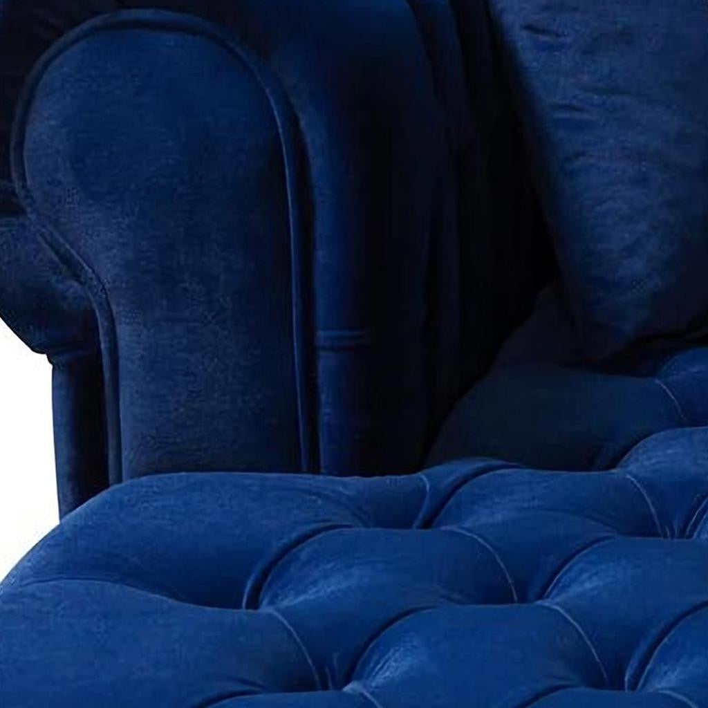Blue Velvet U Shaped Three Piece Sofa and Chaise Sectional With Toss Pillows-5