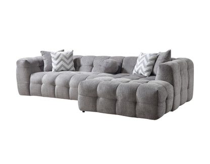 Light Gray Boucle L Shaped Two Piece Sofa and Chaise Sectional With Toss Pillows-1