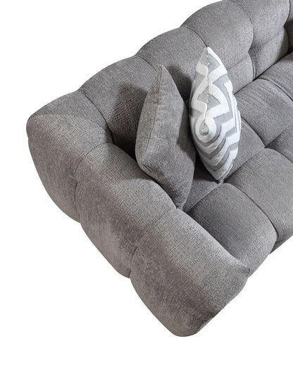 Light Gray Boucle L Shaped Two Piece Sofa and Chaise Sectional With Toss Pillows-5