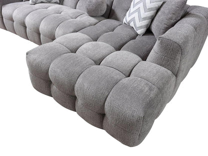 Light Gray Boucle L Shaped Two Piece Sofa and Chaise Sectional With Toss Pillows-8