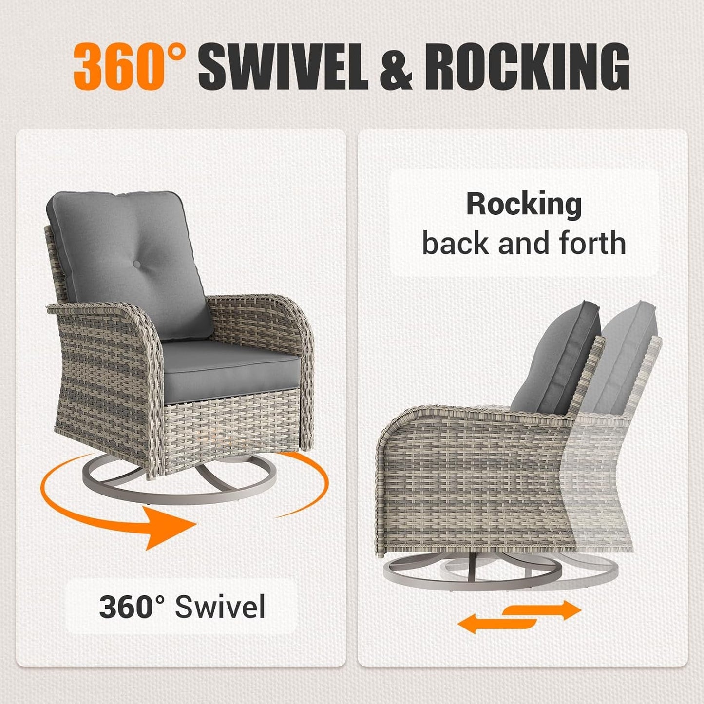 Patio Swivel Rocking Chair Set with Fire Pit-2