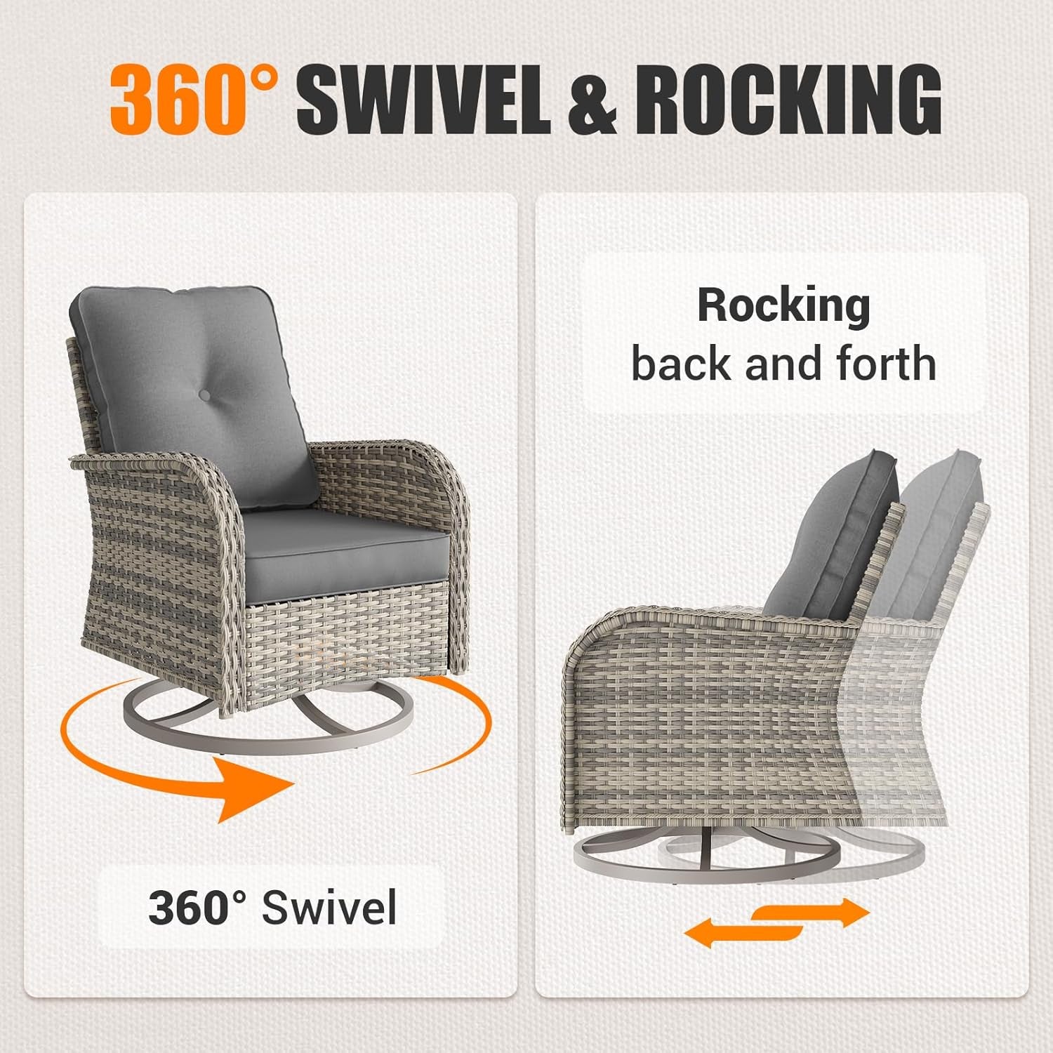 Patio Swivel Rocking Chair Set with Fire Pit-2