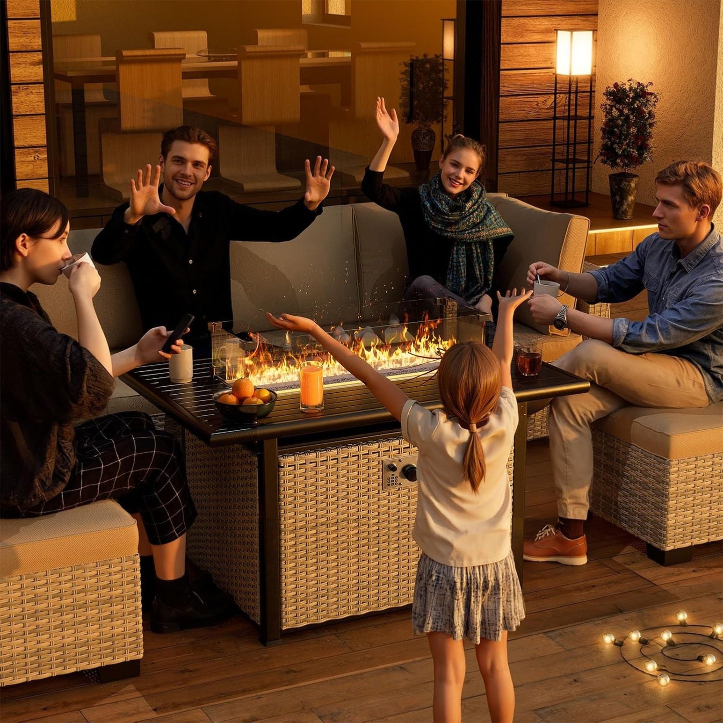 Patio Swivel Rocking Chair Set with Fire Pit-3