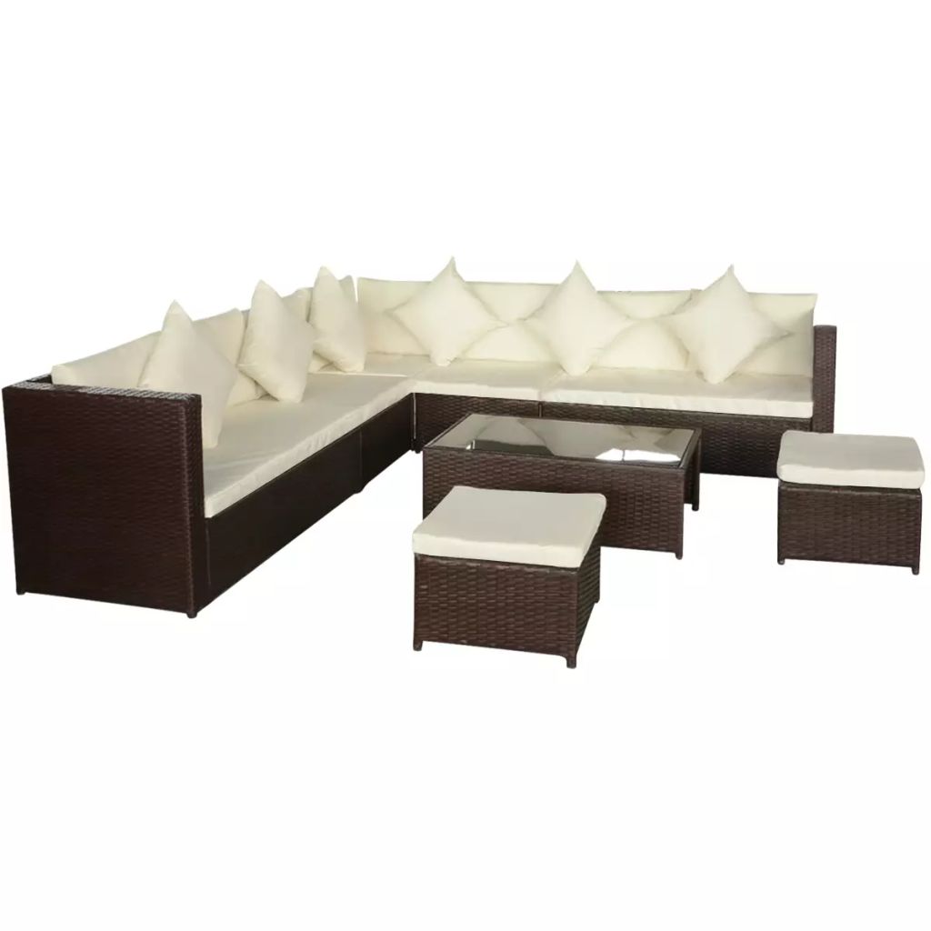 vidaXL Patio Furniture Set 8 Piece Sectional Sofa with Cushions Poly Rattan-3
