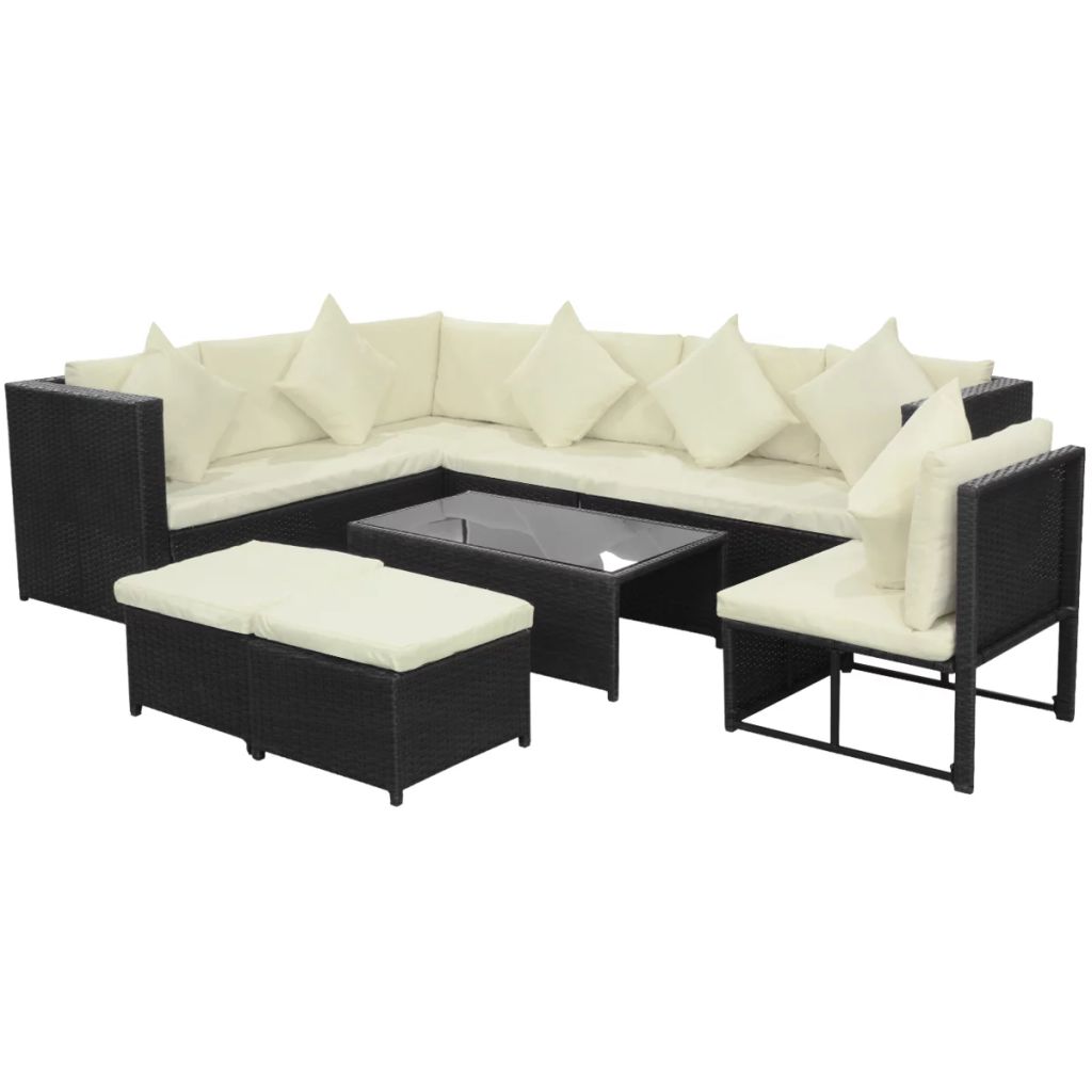 vidaXL Patio Furniture Set 8 Piece Sectional Sofa with Cushions Poly Rattan-5
