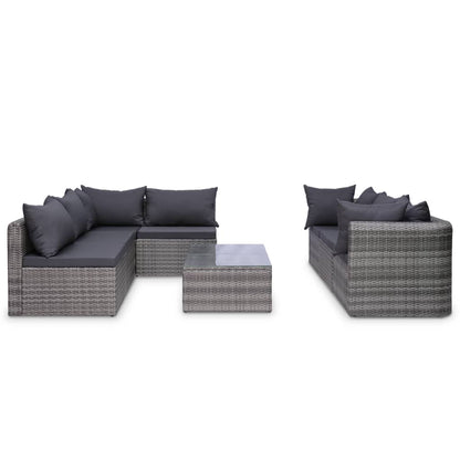 vidaXL 8 Piece Patio Lounge Set with Cushions Poly Rattan Gray-2