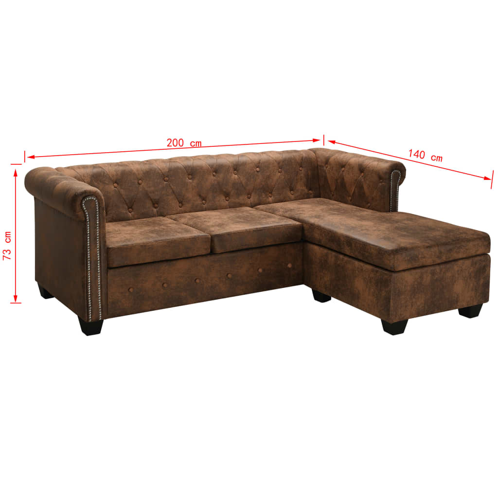 vidaXL L-shaped Chesterfield Sofa Artificial Suede Leather Seat Multi Colors-0