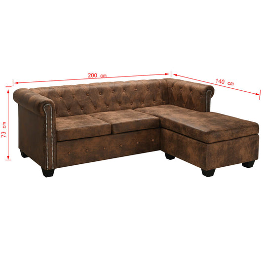vidaXL L-shaped Chesterfield Sofa Artificial Suede Leather Seat Multi Colors-0