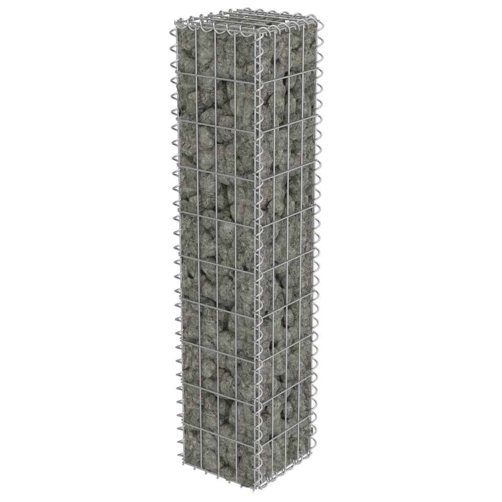vidaXL Gabion Wall Gabion Basket Post Gabion Wall with Covers Galvanized Steel-2